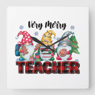Teacher Gift Very Merry Teacher Square Wall Clock