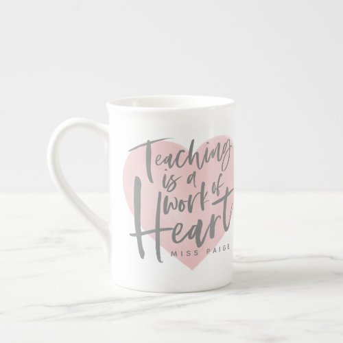 Teacher gift watercolor heart bone china mug