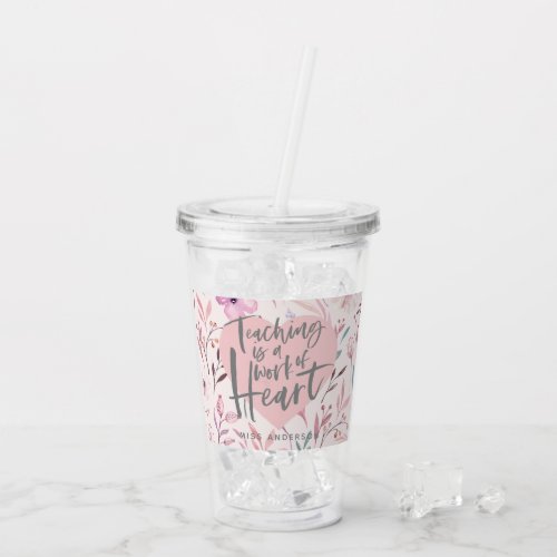 Teacher gift watercolor heart coffee mug acrylic tumbler