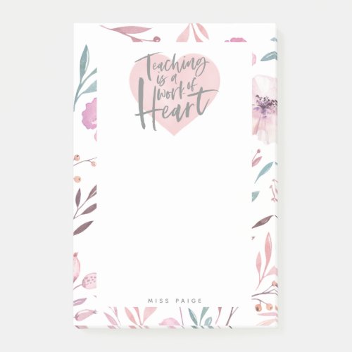 Teacher gift watercolor heart post_it notes