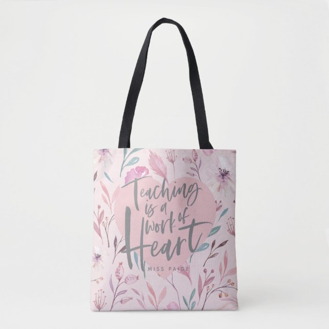 Teacher gift watercolor heart tote bag (Front)