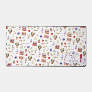 Teacher Gift Watercolor School Supply Script Name Desk Mat