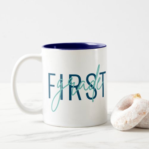Teacher Gifts Modern Script First Grade Two_Tone Coffee Mug