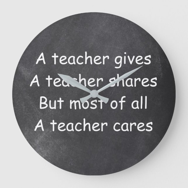 Teacher Gives Shares Cares Chalkboard Gift Idea Large Clock (Front)