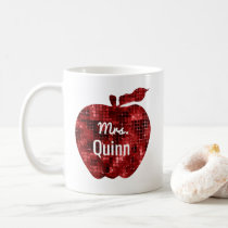 Teacher Glam Faux Sequin Red Apple Personalized Coffee Mug