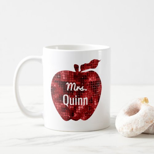 Teacher Glam Faux Sequin Red Apple Personalized Coffee Mug