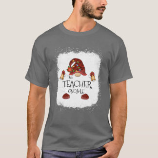 Teacher Gnome Buffalo Plaid Christmas Light Bleach T-Shirt