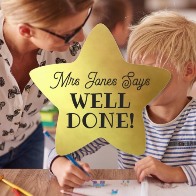 Teacher gold star "Well Done!"  Star Sticker (Creator Uploaded)