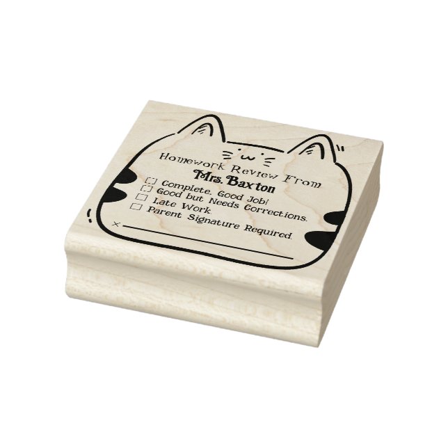 Teacher Grading Rubber Stamp Cute Cat Homework  (Stamp)
