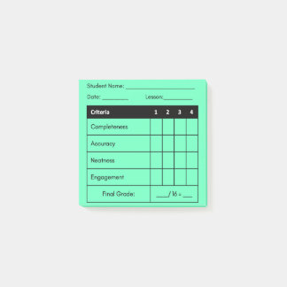 Teacher Grading Rubric Classwork Green Post It Post-it Notes