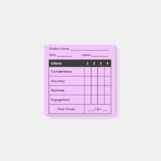Teacher Grading Rubric Classwork Pink Post It Note