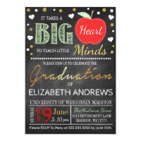 Teacher Graduation Chalkboard Takes a Big Heart Invitation