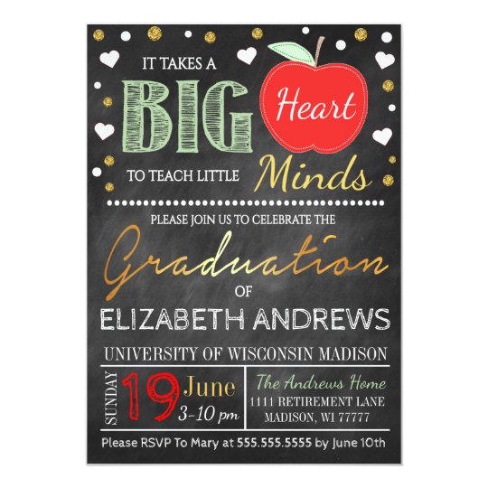 teacher graduation chalkboard takes a big heart invitation zazzle com