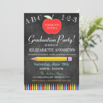 Teacher Graduation Invitation - Chalkboard - Apple | Zazzle