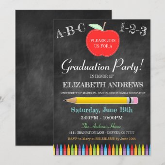 Teacher Graduation Invitation - Chalkboard - Apple | Zazzle