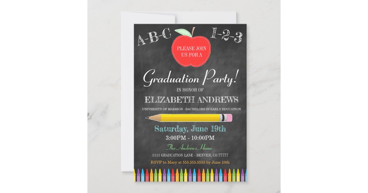 Teacher Graduation Invitation - Chalkboard - Apple | Zazzle