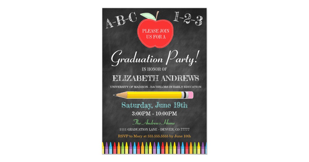 Teacher Graduation Invitation - Chalkboard - Apple | Zazzle.com