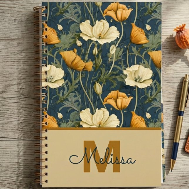 Teacher Graduation Wildflower Botanical Gift Planner (Moody vintage poppy pattern notebook — a perfect graduation gift for her or teacher thank you idea.)