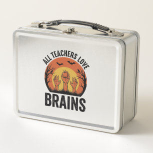 Teacher Halloween Brains Vintage Vector Design_1 Metal Lunch Box
