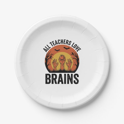 Teacher Halloween Brains Vintage Vector Design_1 Paper Plates