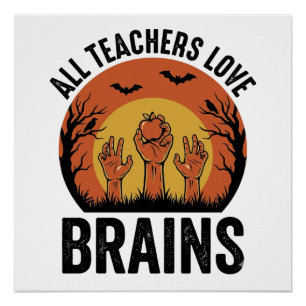 Teacher Halloween Brains Vintage Vector Design_1 Poster