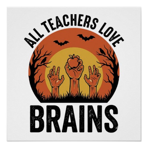 Teacher Halloween Brains Vintage Vector Design_1 Poster
