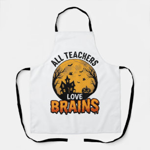 Teacher Halloween Love Brains Vintage Design_1 Apron