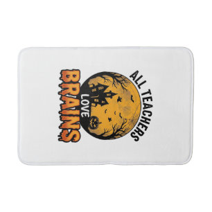 Teacher Halloween Love Brains Vintage Design_1 Bath Mat