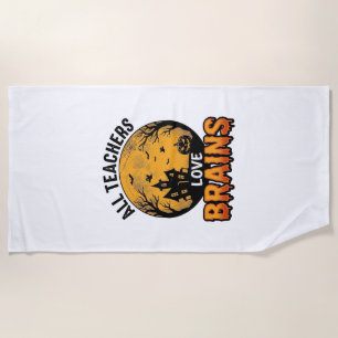 Teacher Halloween Love Brains Vintage Design_1 Beach Towel