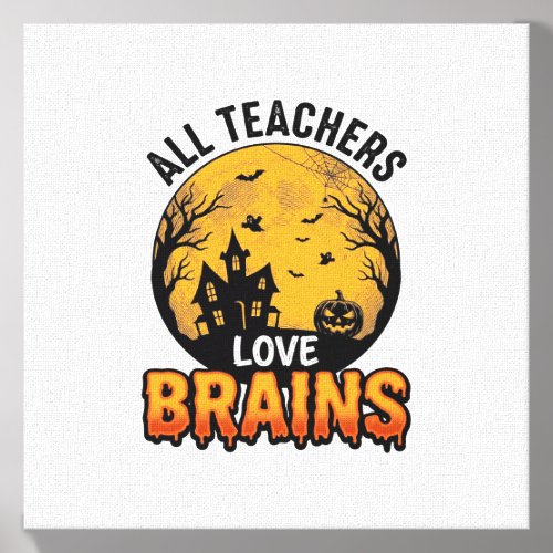 Teacher Halloween Love Brains Vintage Design_1 Canvas Photo Tile