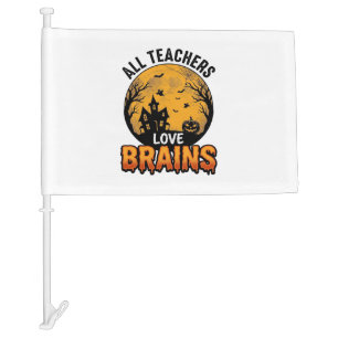 Teacher Halloween Love Brains Vintage Design_1 Car Flag