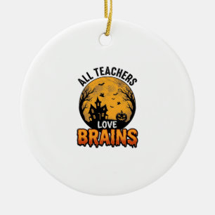 Teacher Halloween Love Brains Vintage Design_1 Ceramic Ornament