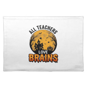 Teacher Halloween Love Brains Vintage Design_1 Cloth Placemat