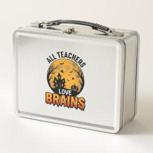 Teacher Halloween Love Brains Vintage Design_1 Metal Lunch Box
