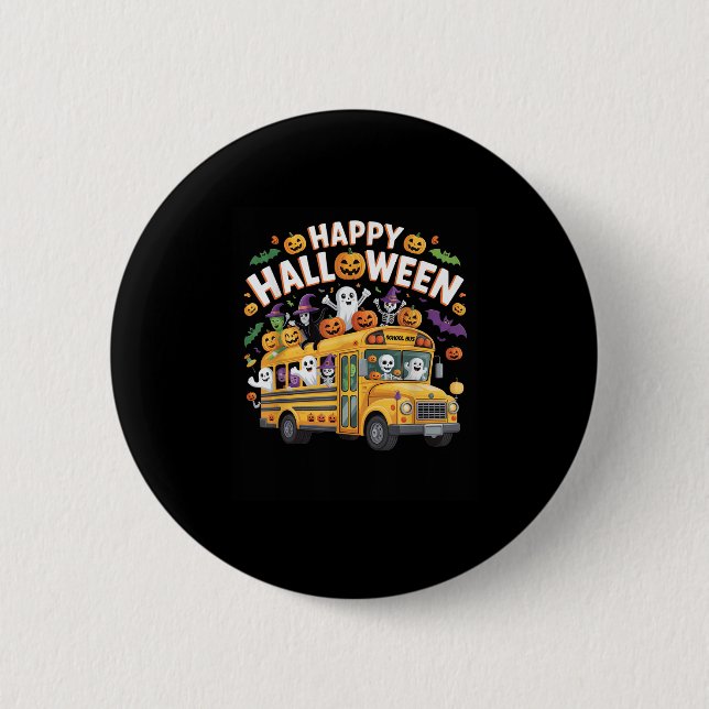 Teacher Halloween School Bus Driver Cute Ghost Wit Button (Front)