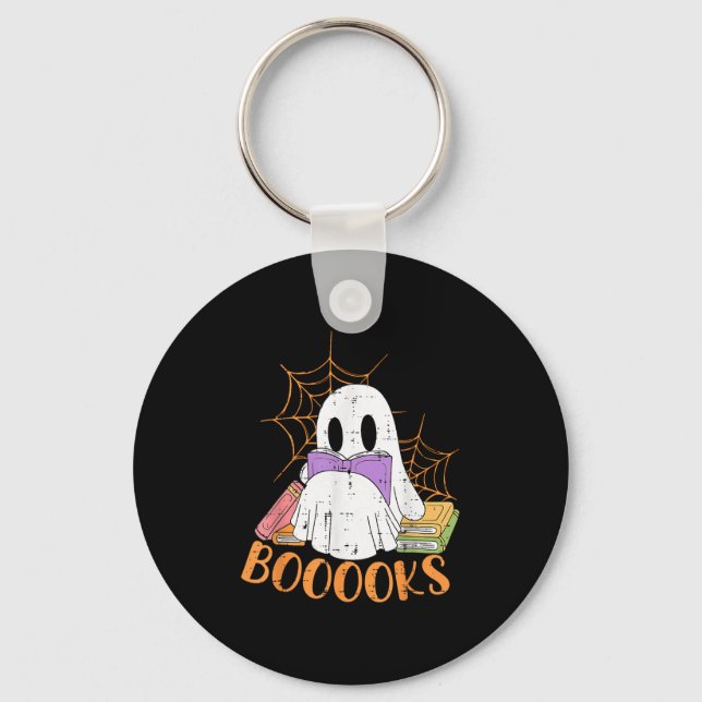 Teacher Halloween Shirt Ghost Teacher Book Library Keychain (Front)