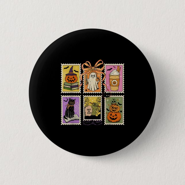 Teacher Halloween Shirt Soky Ghost Reading Hallowe Button (Front)