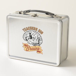 Teacher Halloween Shirt Vintage Engraved Brain Pun Metal Lunch Box