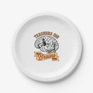 Teacher Halloween Shirt Vintage Engraved Brain Pun Paper Plates