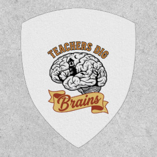 Teacher Halloween Shirt Vintage Engraved Brain Pun Patch