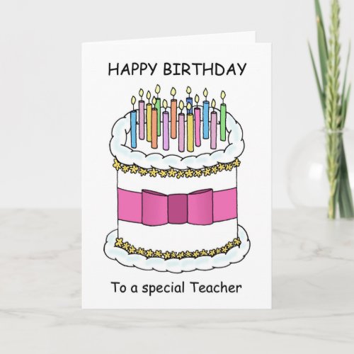 Teacher Happy Birthday Cartoon Cake Card
