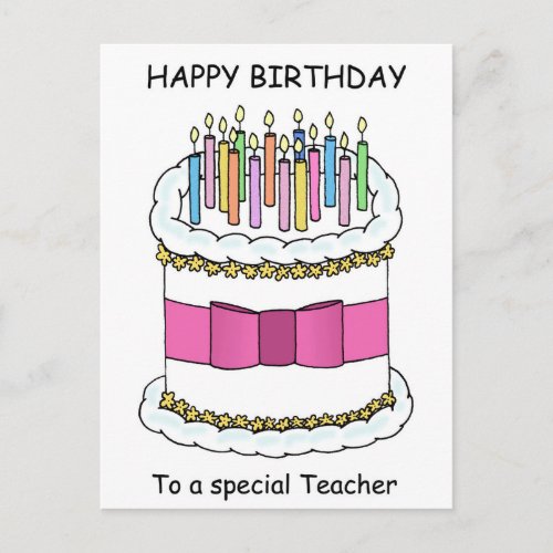 Teacher Happy Birthday Cartoon Cake Postcard