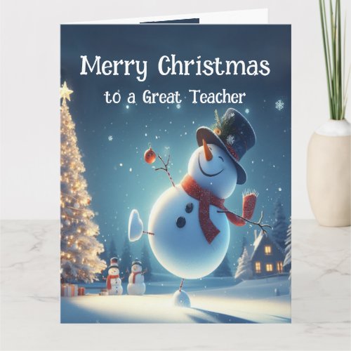 Teacher Happy Snowman Hot Chocolate Christmas Card
