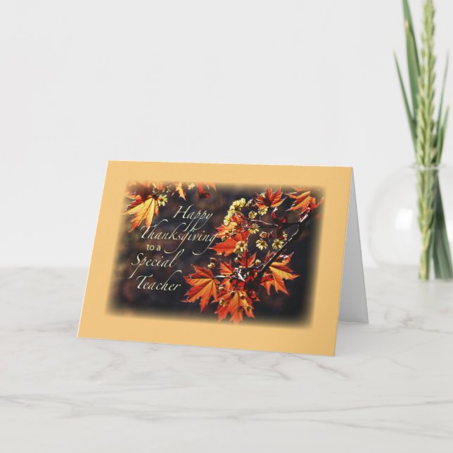 Teacher Happy Thanksgiving Leaves on Branches Holiday Card (Front)