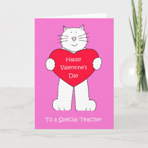 Teacher Happy Valentine's Day Cartoon Cat Holiday Card