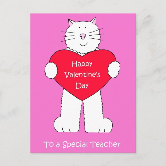Teacher Happy Valentine's Day Cat Holiday Postcard (Front)