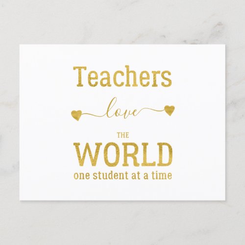 Teacher Happy Valentines Day gold heart quote Holiday Postcard