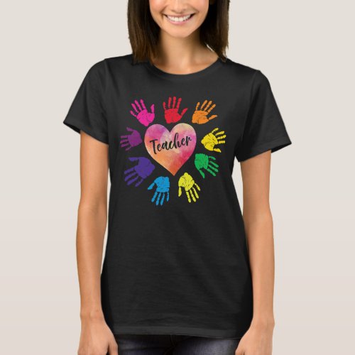 Teacher Heart Colorful Hands  T_Shirt