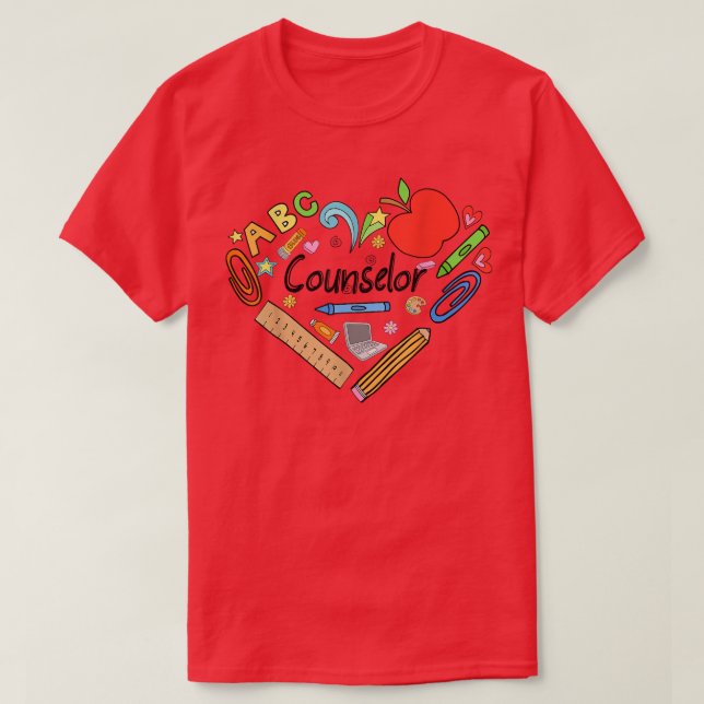 Teacher Heart Of Counselor With School Stuff T-Shi T-Shirt (Design Front)