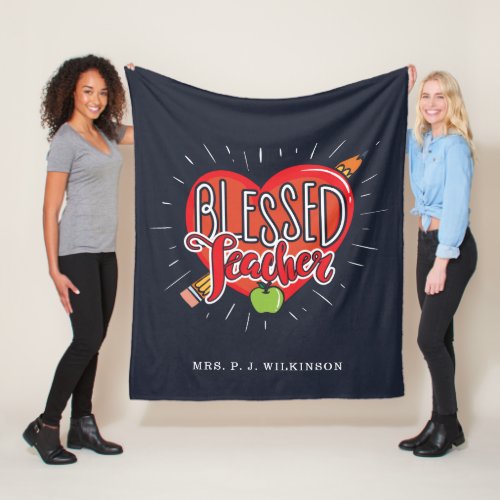 Teacher Heart Pencil Apple Custom School Tutor Fleece Blanket